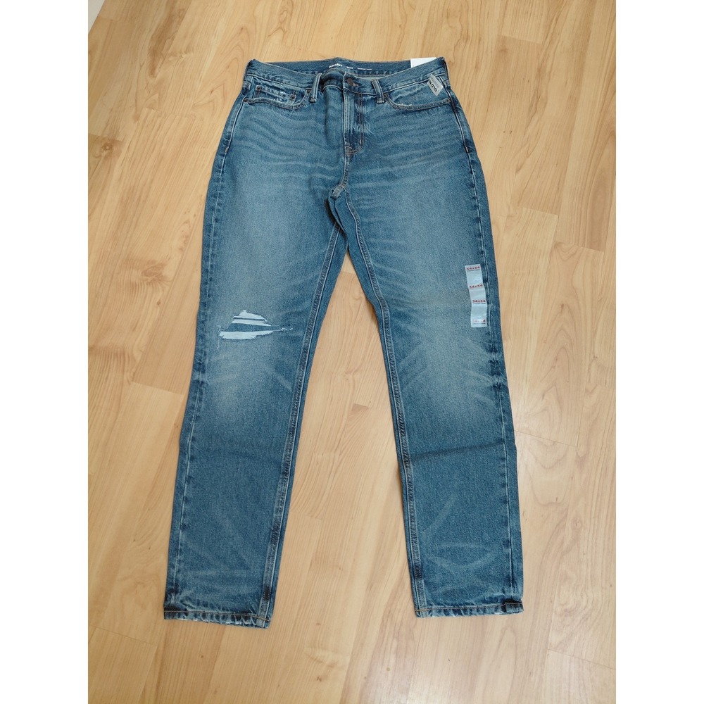 Old Navy Mens Straight Taper Jeans Medium Wash Distressed Denim 34x34 NEW